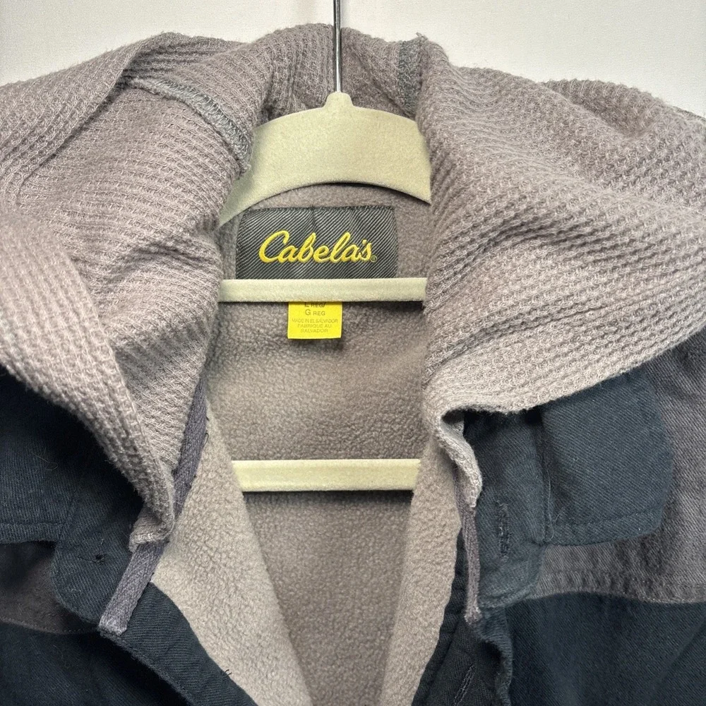 Men's Large Cabela's Blue Gray fleece-lined shirt jacket with Hood And Pockets - Picture 2 of 12
